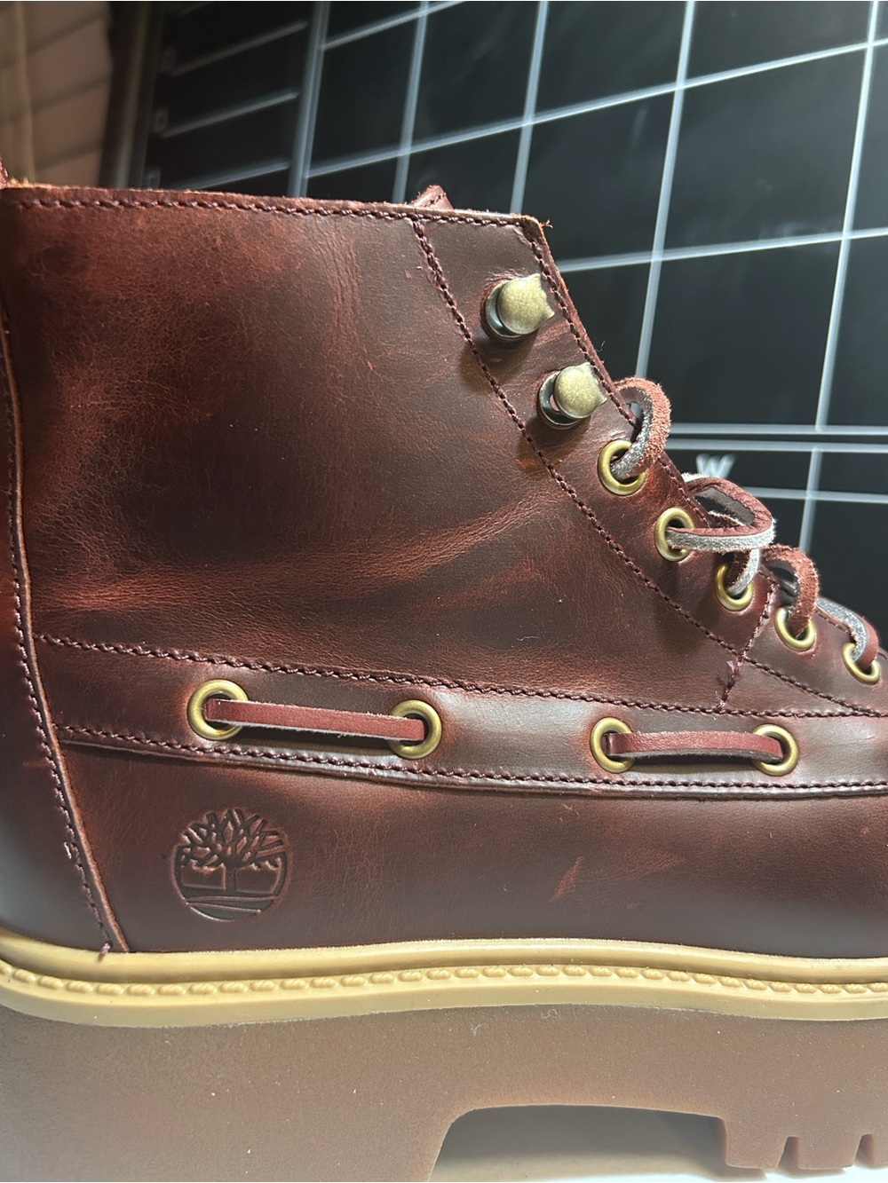 Timberland women’s Brown Leather Lug Sole Moc-Toe Boot - Picture 6 of 15